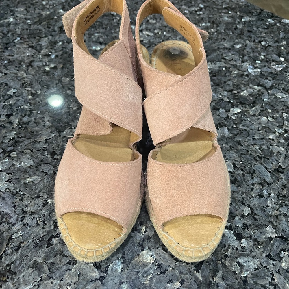 Jutelia Made in Spain Blush Espadrille Wedges Suede Adjustable Strap Size 9